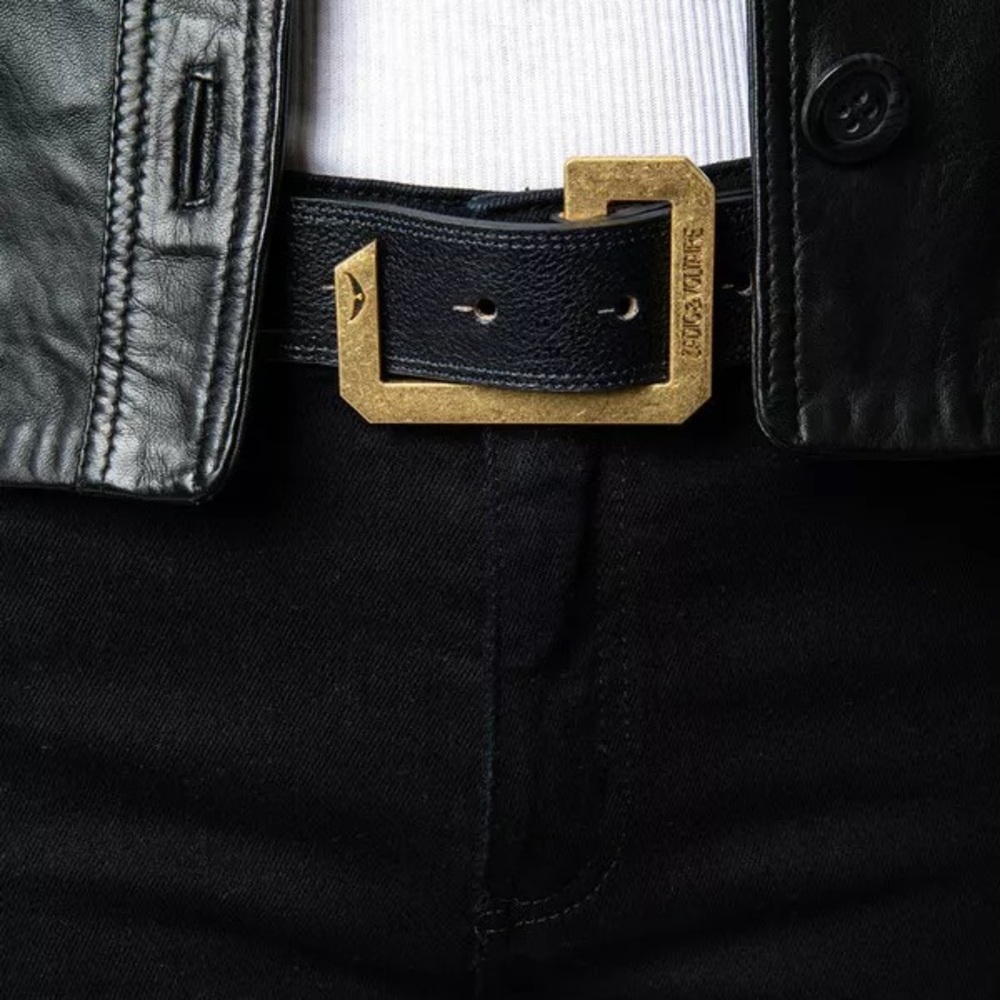 Zadig & Voltaire - La Cecilia 100% Cow Black Leather Belt with Gold Buckle